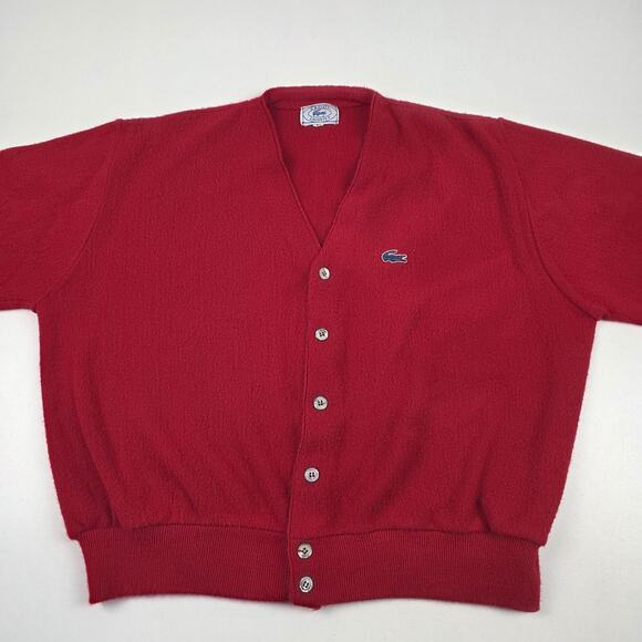 Vintage Izod Lacoste Cardigan Sweater Mens Large Red Orlon Acrylic Croc 80s - Picture 6 of 15